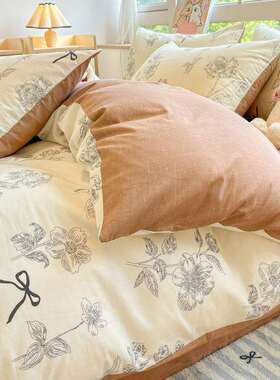 棉全棉纯床上四件笠套小三清新女被套床单床单人学生宿舍91347床