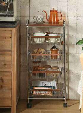 小推车物架移动多功可能整置理筐榉木家用收落JN247151地多层纳储