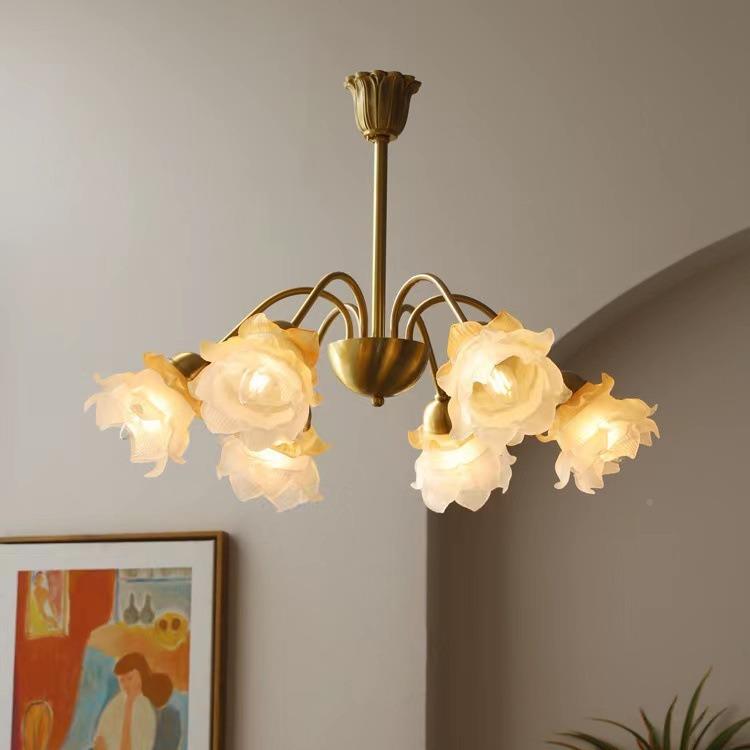 奢洛尼法式优雅全花朵吊灯中古复客古美式厅厅餐卧室民宿42铜吊灯