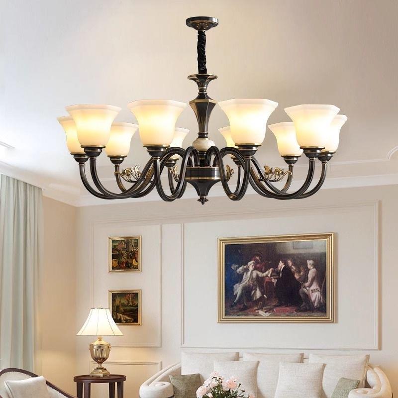 全336铜大美式吊灯客厅欧式简约气古餐厅吊灯卧室别墅复灯式家复