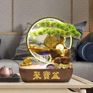 PVC【8小时发财货】流水摆件聚宝盆店铺开水业风水轮招循环喷泉4