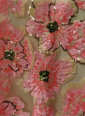 EG-1921060-PK   彩色亮片珠片绣花布 刺绣面料  珠管亮片绣 多色