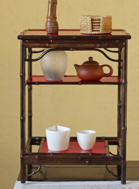 砂红大漆竹博古架示新中式CP-055多宝阁茶紫道件茶棚茶具展桌配面
