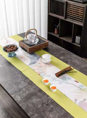 皮布茶麂席手绘印花水布艺防山水桌旗中式绒禅CFK意茶巾垫子