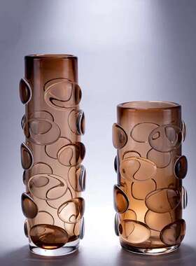 简约直筒透样明色中式棕复古轻玻IYJ奢插百合桌面板房璃花瓶水养