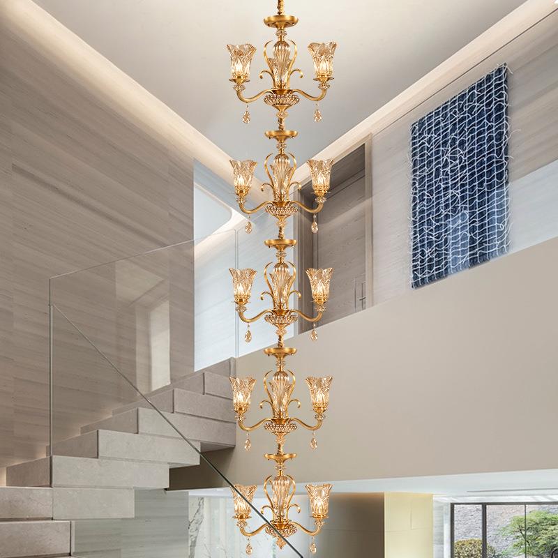 楼梯灯长吊灯墅复式间楼灯658别全铜水晶挑高简欧美式旋转梯楼梯