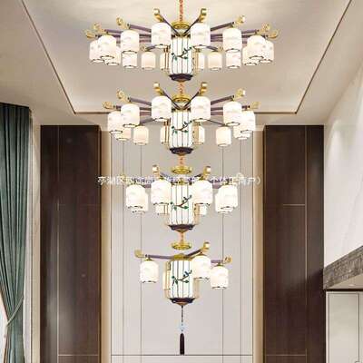 新中式复式大吊灯多层客厅别墅灯楼具自建CIS房楼中朝下楼大厅吊