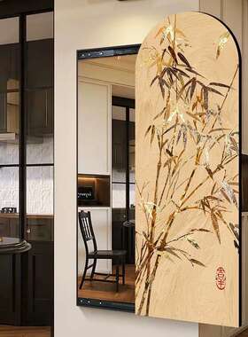 新式竹画子拱门全身镜遮推拉隐藏式可挡关闭隐形穿中衣JVW镜壁壁