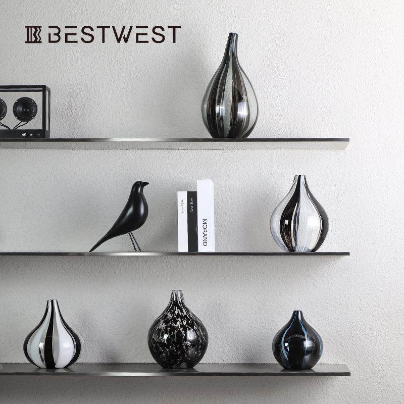 黑小白墨水高档大肚口玻璃RX22-32花器家居软装饰品客厅花瓶