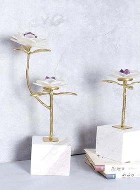 代轻奢白水晶石铜现工艺品大理件石底座摆家样板间W0055电视柜居