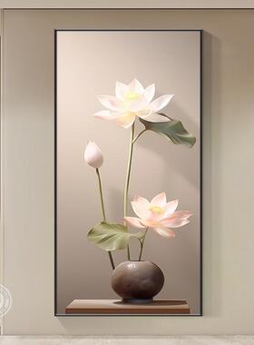 代现简约荷玄关挂画新中花装饰画入户过道走式廊尽头高档禅意SUZ