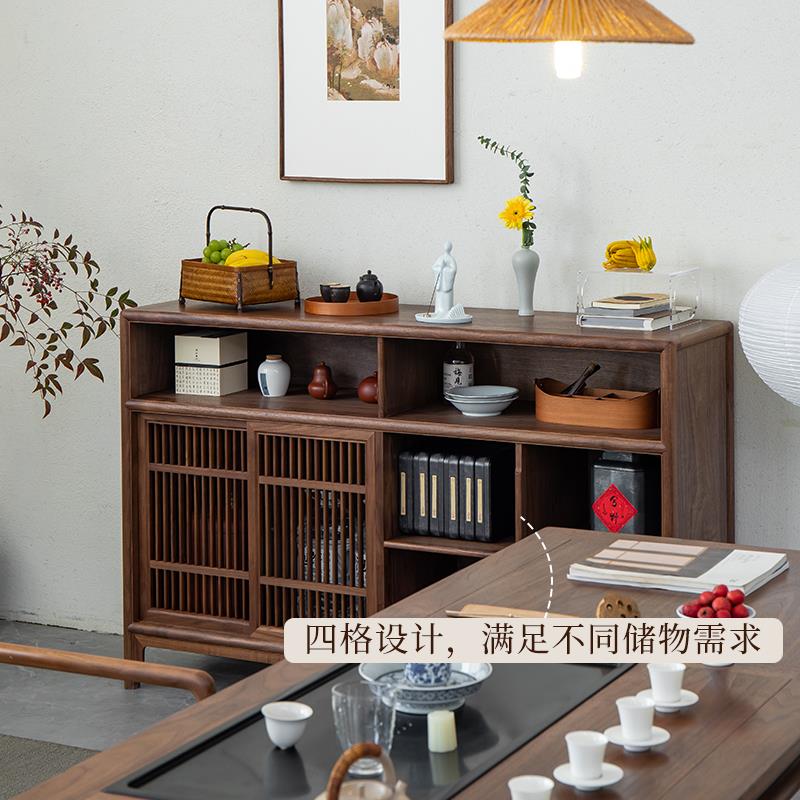 新中矮式黑胡桃木实木餐边柜茶边柜物柜储展物柜示置VEX柜茶架柜