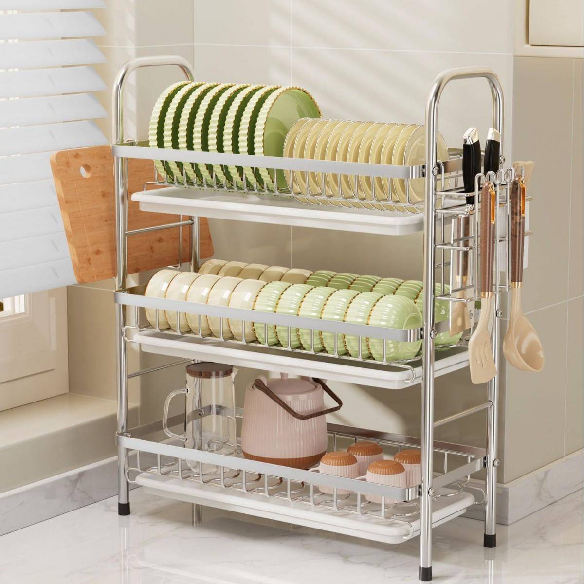 厨房置物架不锈钢碗盘碗碟BWL收纳碗筷收纳碗柜家用放盒架沥碗水