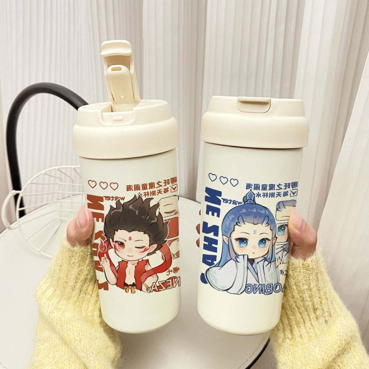 哪咤之魔童闹海周边双饮吸管式保温杯316不锈钢大容量饮料杯茶杯