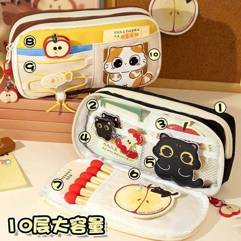 【48小时发货】苹果猫咪笔袋卡通可爱魔术贴铅笔袋2025新款学生抽