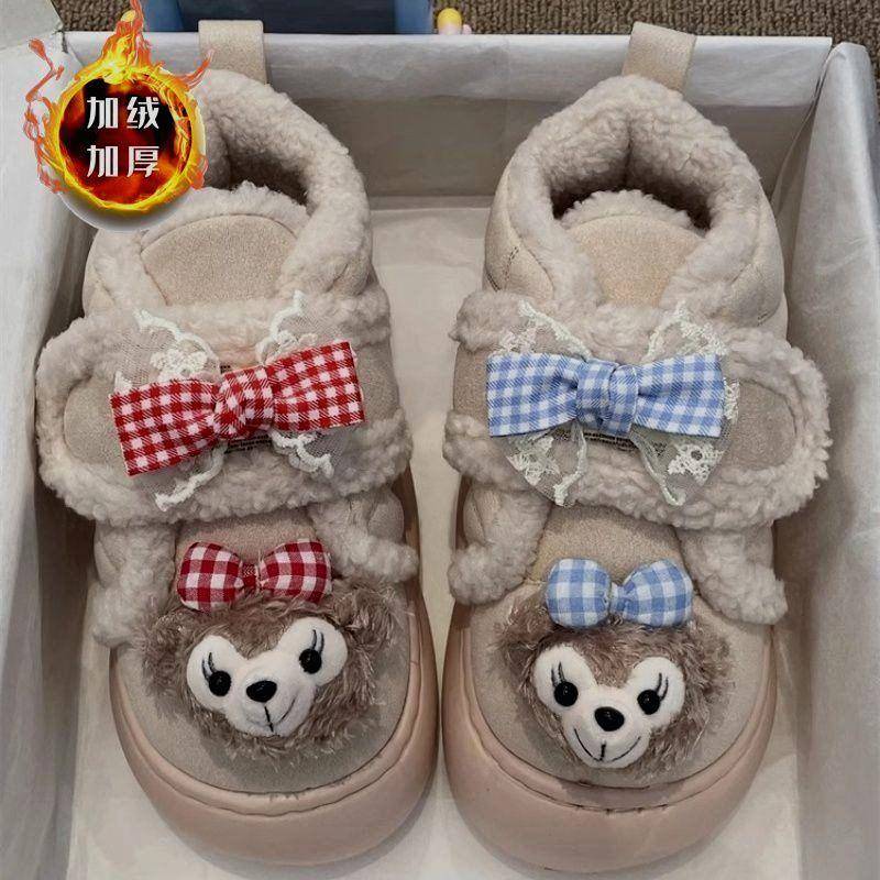 厚底增高可爱卡通雪莉玫棉鞋女2024冬季新款时尚保暖魔术贴雪地鞋