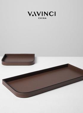 梵其现代轻奢手工皮革托盘桌面收纳盘摆件样板间酒店民宿软装饰品