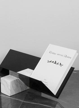 简约现代样板房间金属大理石底座售楼处书架摆件轻奢几何书房摆设