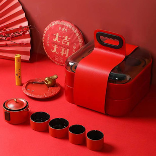 瑞兔迎秋茶具套装1壶4杯中秋礼品团圆喜乐礼盒装高档茶叶送礼佳品