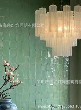 法式MURANO淡蓝色玻璃南洋中古客厅穆拉诺水晶别墅楼梯客厅吊灯