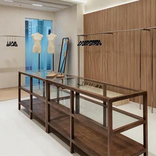 网红实木中岛柜服装店流水台置物架饰品陈列摆台胡桃色展示架新款