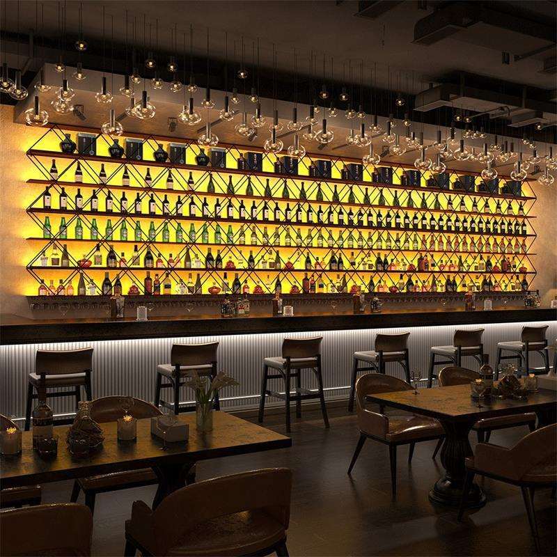酒吧吧台酒柜壁挂实木创意餐厅挂墙红酒架铁艺墙上酒架