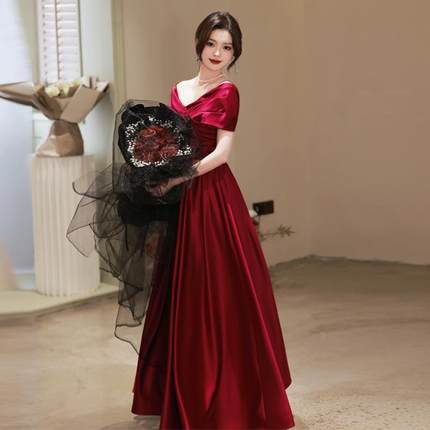 敬酒服小个子新娘酒红色大码孕妇遮肚子结婚订婚衣服晚礼服女