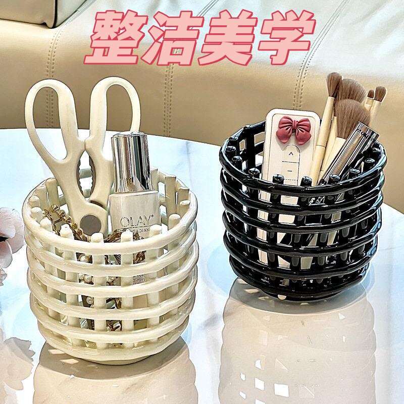 手工编织卫生间牙刷化妆收纳盒