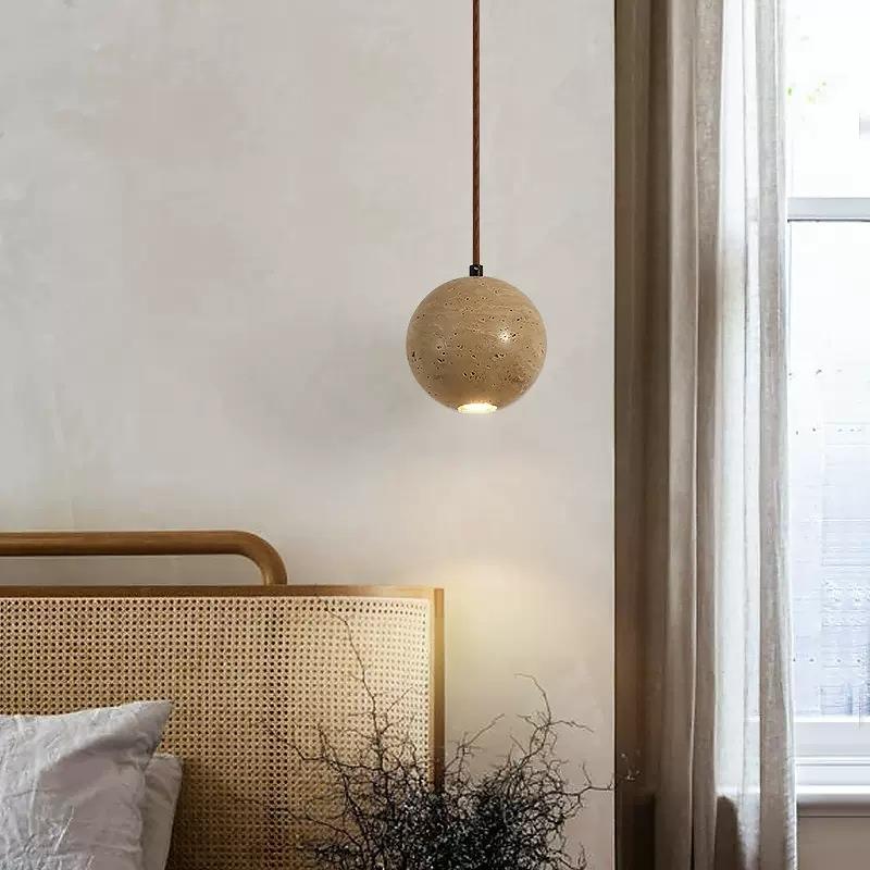 侘寂33962风厅黄洞石意吊卧室床头吊灯创奶油风民灯宿复古北欧餐