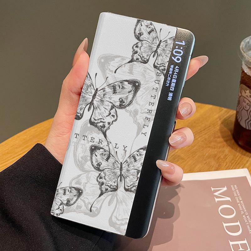 原装正品适用华为matex5手机壳新款翻盖皮套matex3黑色蝴蝶线条折叠屏保护套X5典藏版高级感视窗时尚X3小众in