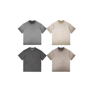 [No Name]水洗渐变双纱小领口基础纯色260gT恤男女