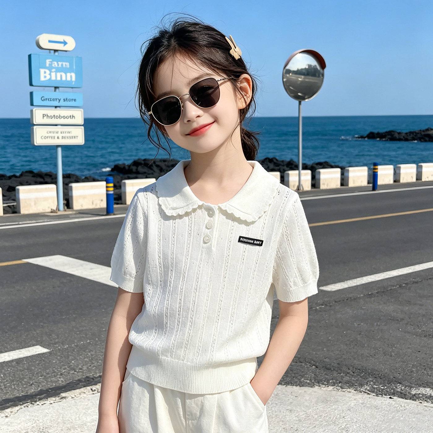 女童针织Polo衫夏季新款宝宝小女孩儿童韩版休闲翻领镂空短袖T恤