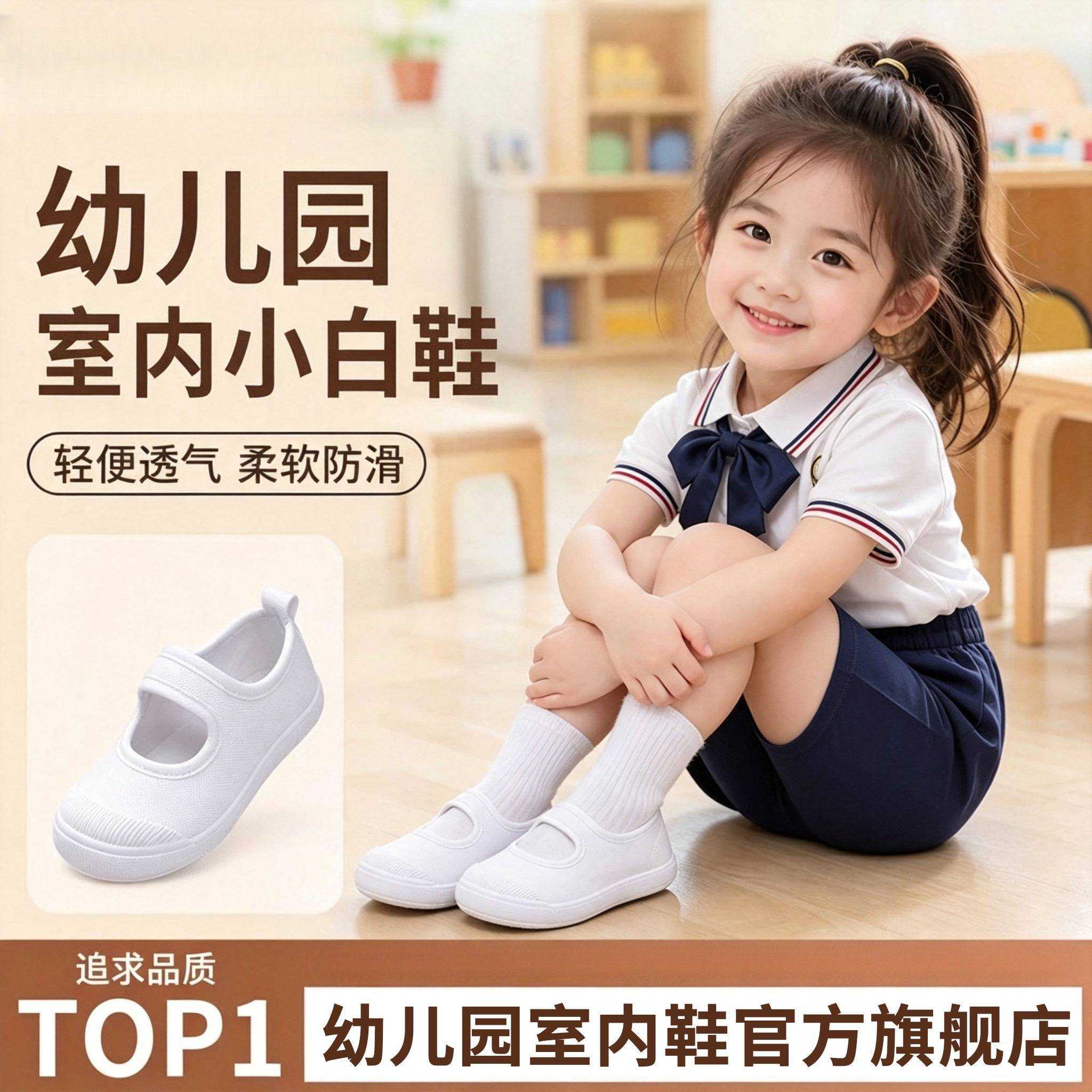 幼儿园室内鞋女孩儿童帆布鞋女童男童防滑软底鞋小白鞋宝宝一脚蹬