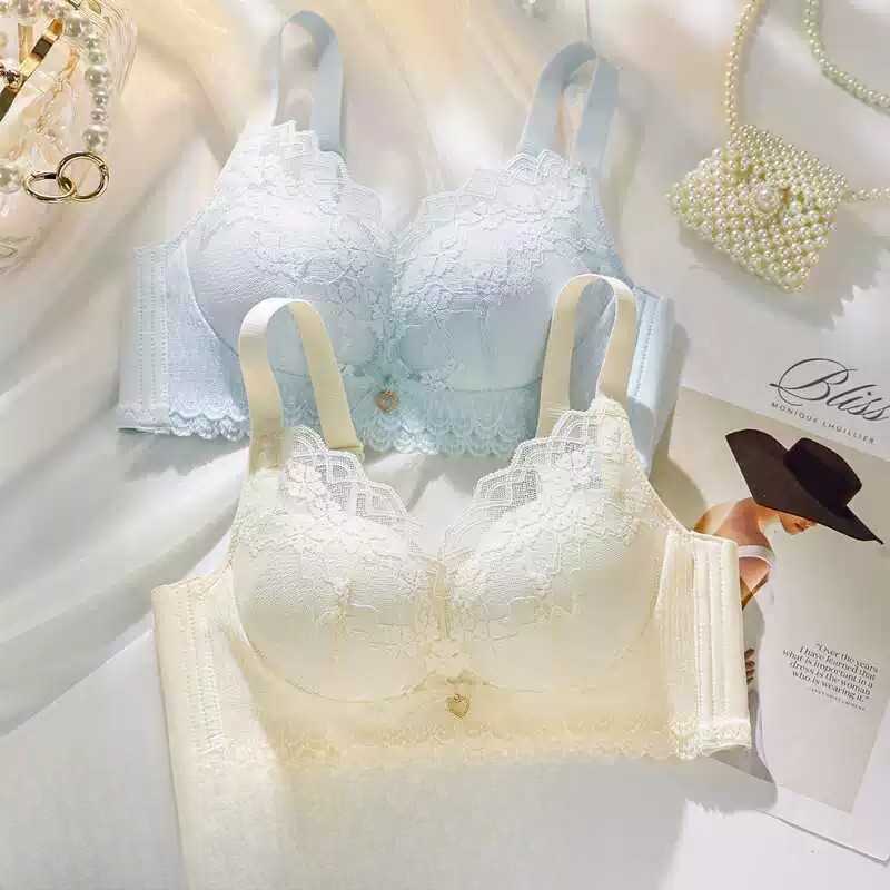 蕾丝内衣女聚拢小胸收副乳防下垂不空杯无钢圈女士中厚文胸罩2cm