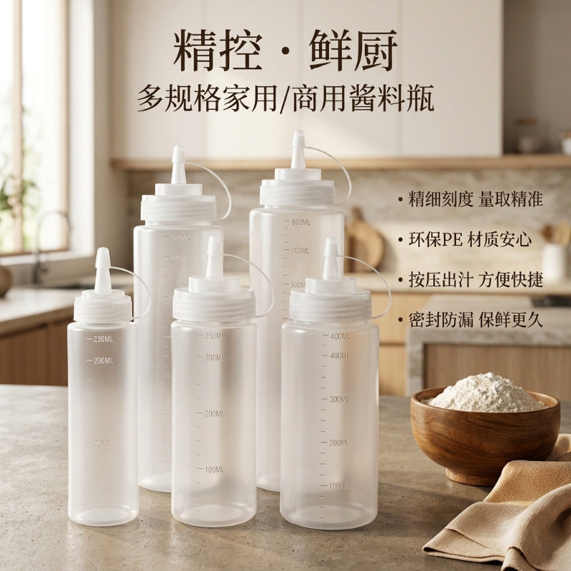 商用塑料挤酱挤压瓶尖嘴设计厨房沙拉番茄酱酱汁分装收纳调料瓶