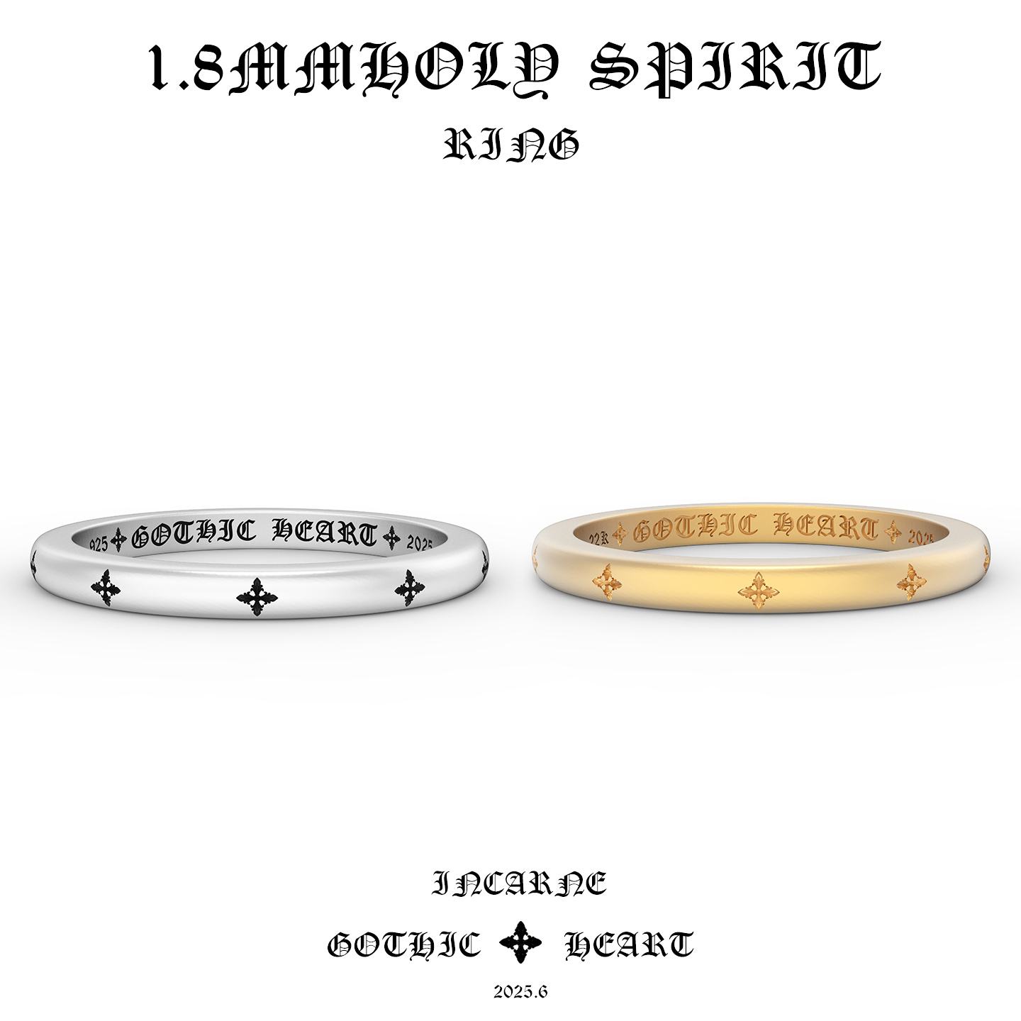 GOTHICHEART圣灵十字架戒指22K金素圈哥特简约男女情侣925银礼物