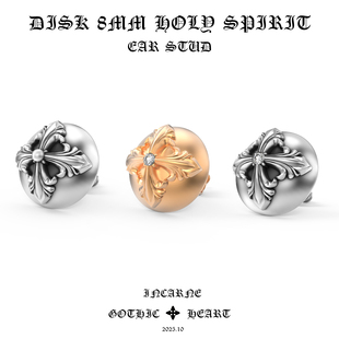 GOTHIC HEART圣灵圆十字耳钉22K金钻石925银圆形耳饰小众设计款