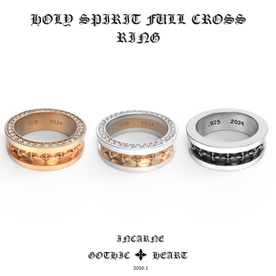 GOTHIC HEART圣灵全十字戒指22K金真钻石925银复古潮流个性指环