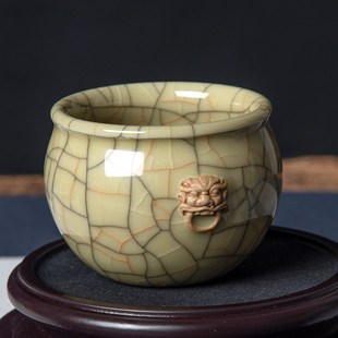传世哥窑茶盏金丝铁线龙泉青瓷米黄釉主人杯品茗功夫茶具茶杯开片
