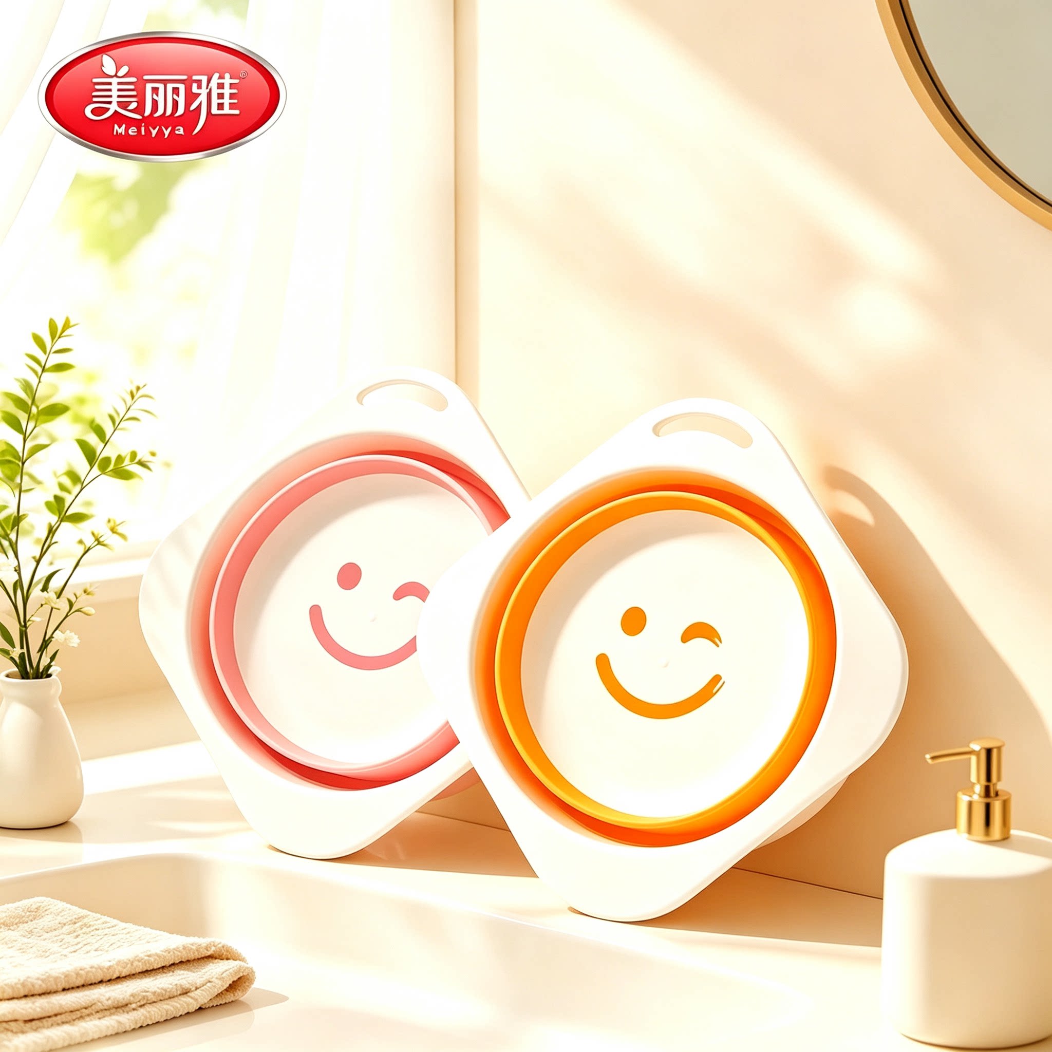Maryya/美丽雅笑脸折叠盆洗脸盆方形加厚学生宿舍洗衣便携旅行盆