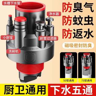 厨房下水管三通洗菜盆洗碗池水槽五通净水器排水管道防返臭分水器