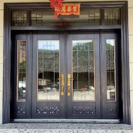 农村自建房大门进户门仿铜门锌合金双开门乡村庭院防盗门别墅大门