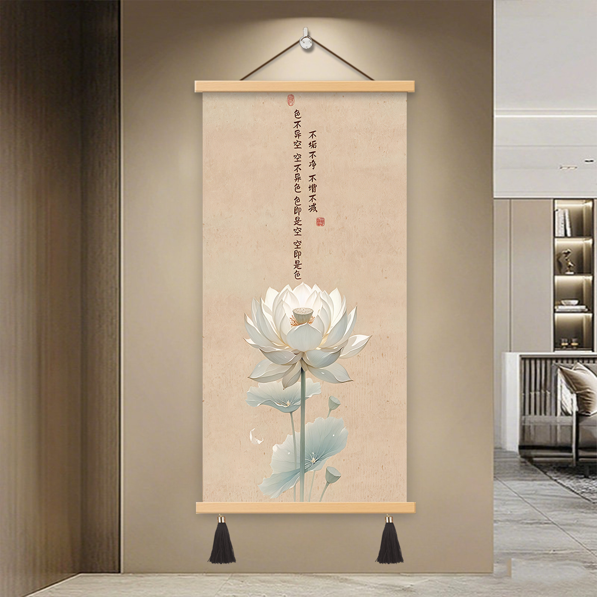 水墨画荷花玄关装饰画客厅卧室餐厅挂画墙画新中式壁画荷叶字画