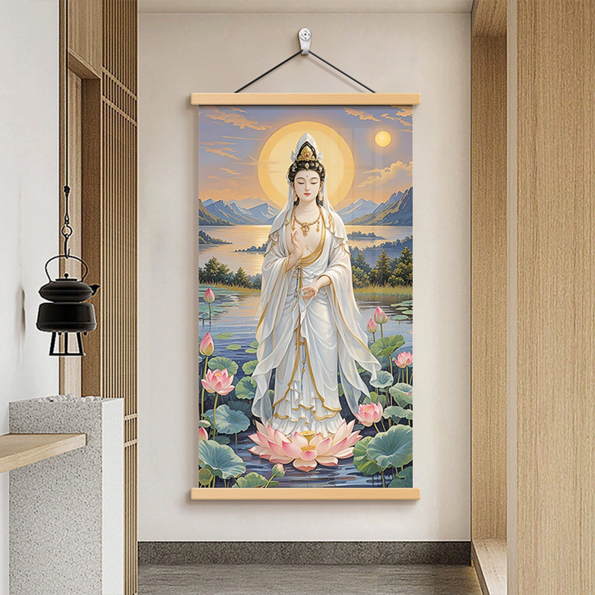 三尺三白衣观音法像救苦救难观世音菩萨画像挂画佛像供奉结缘卷轴