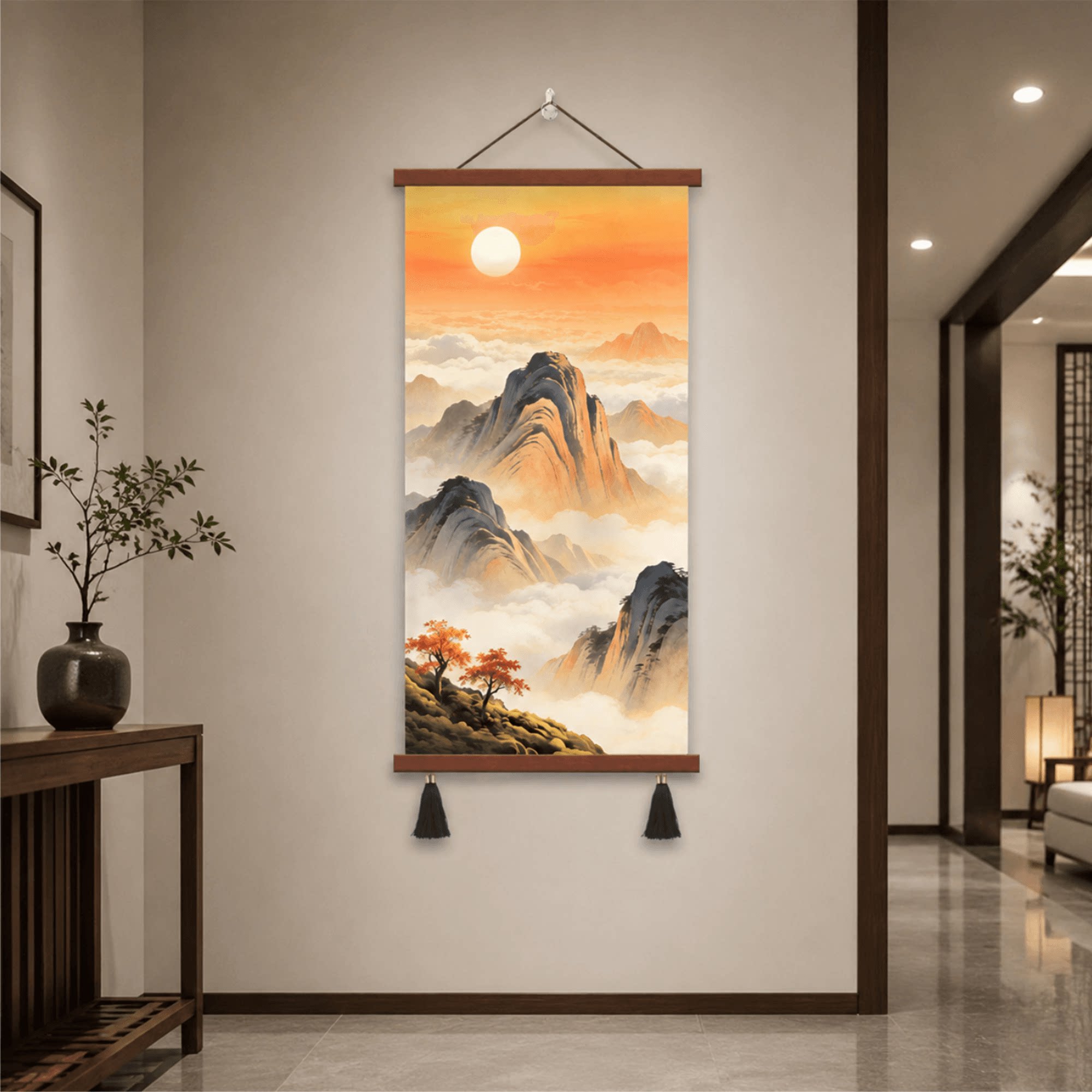 精品新中式大气轻奢日出云海高山玄关装饰挂画客厅书房过道壁画