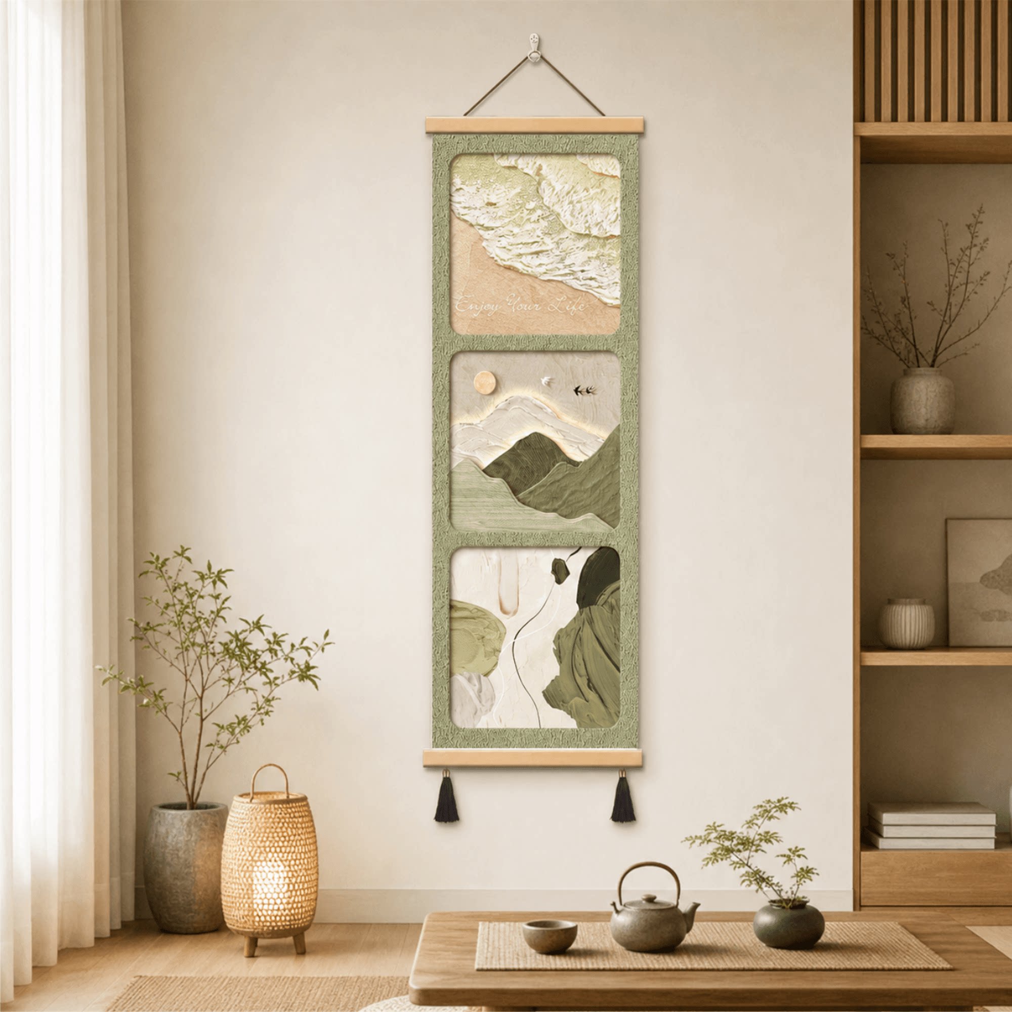 清新自然山水肌理装饰画客厅玄关沙发背景墙竖版简约日式风格挂画