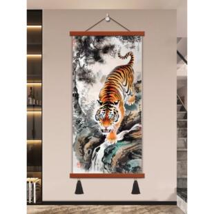 老虎国画猛虎下山玄关装饰画客厅办公室入户墙画壁画镇宅旺宅挂画