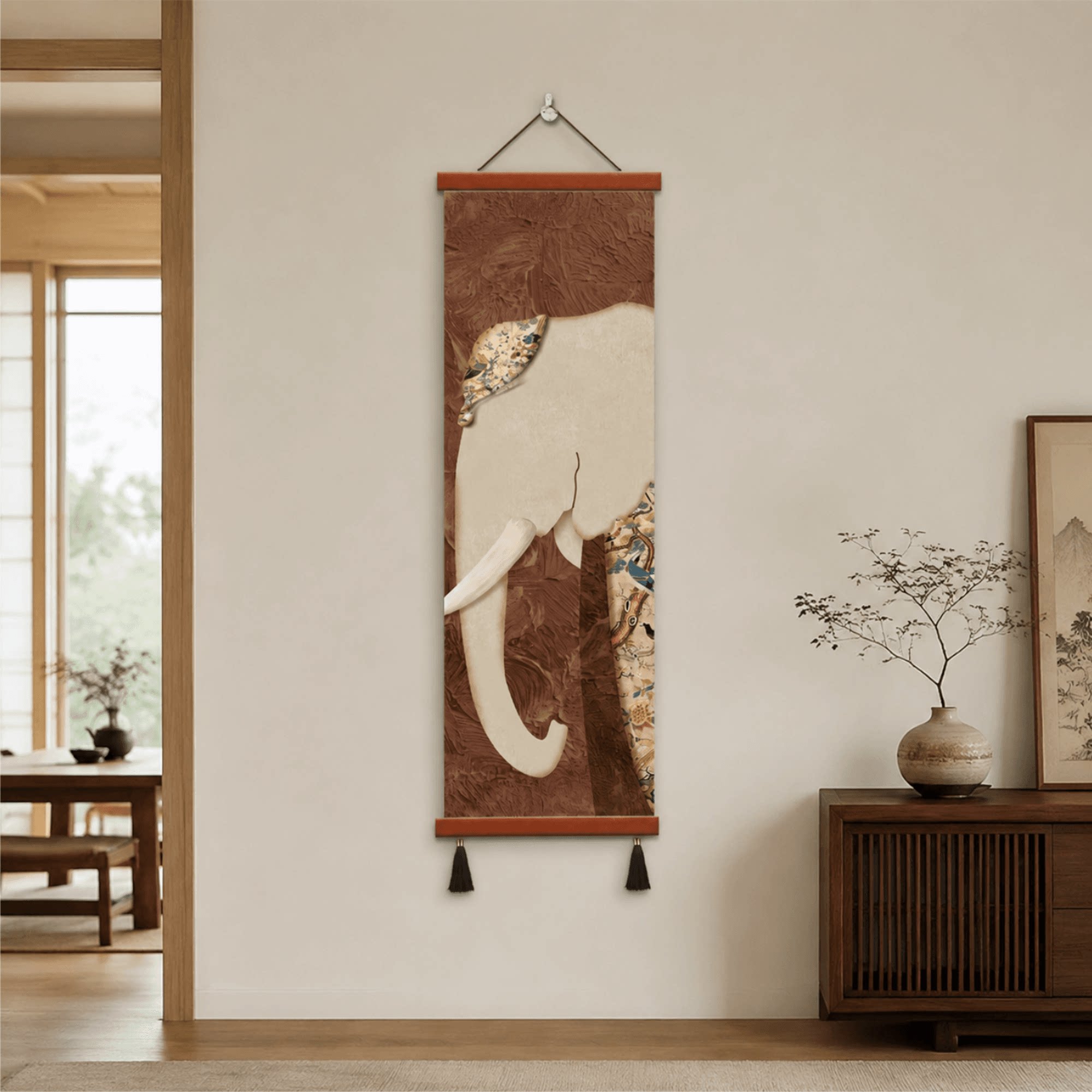 中式复古大象长条玄关走廊墙面装饰挂画温馨家居餐厅卧室软装壁画