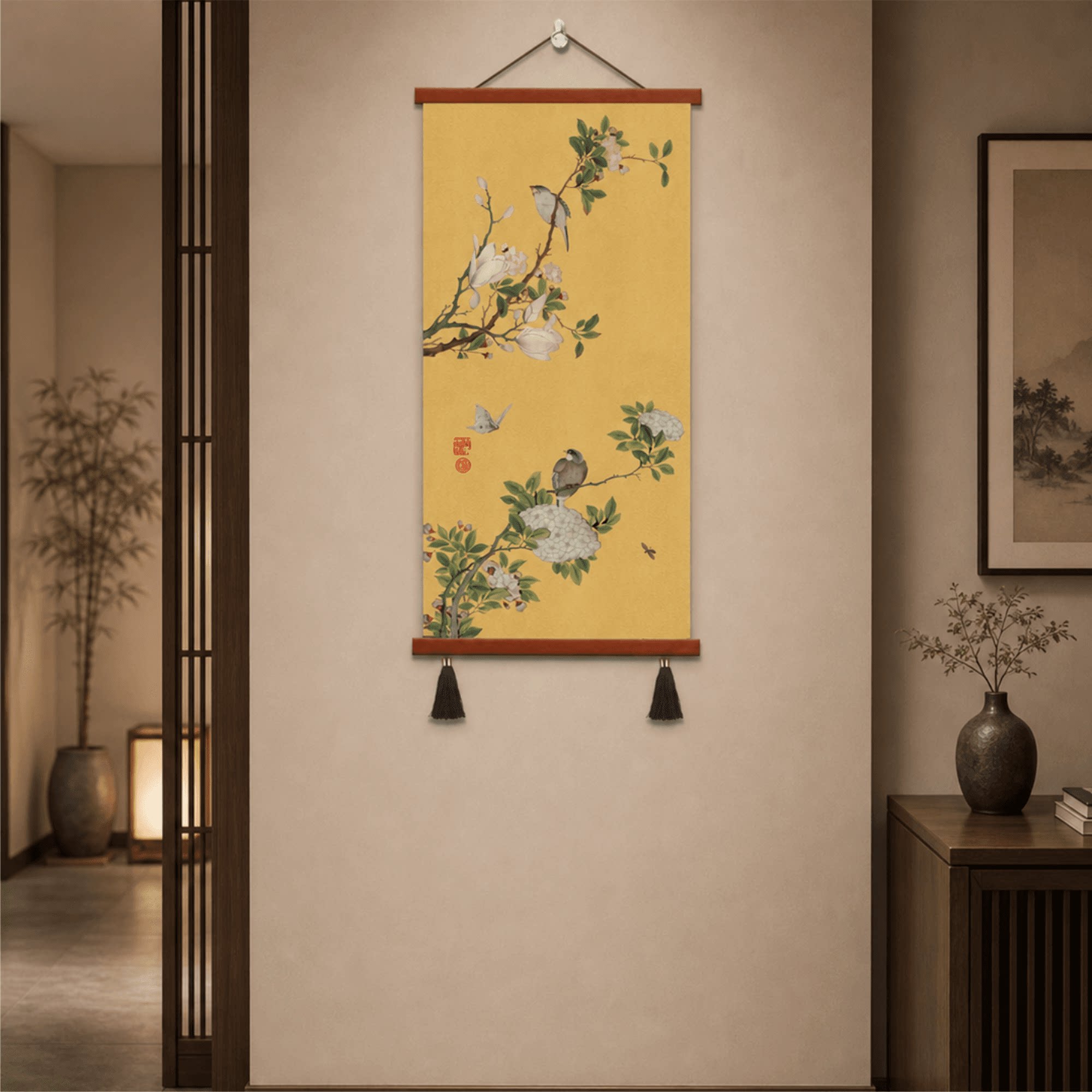 新中式工笔花鸟装饰画玄关走廊客厅餐厅书房茶室墙面挂画国风壁画