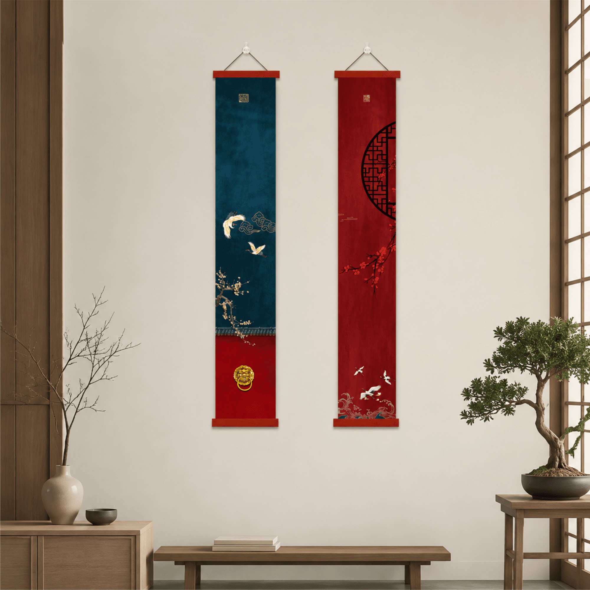 新中式古典仙鹤梅花挂画玄关客厅餐厅墙面装饰品酒店民宿复古壁画